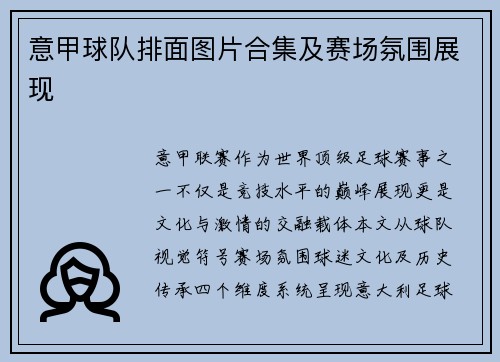 意甲球队排面图片合集及赛场氛围展现